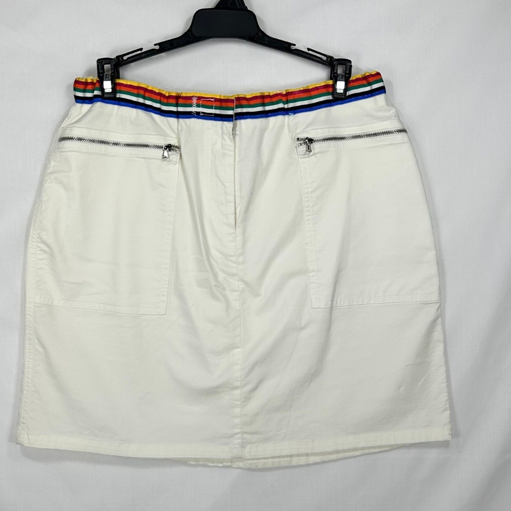 Vintage Josephine Chaus Sport Rainbow Trim Skirt – White Zipper Pocket Mini (12)
